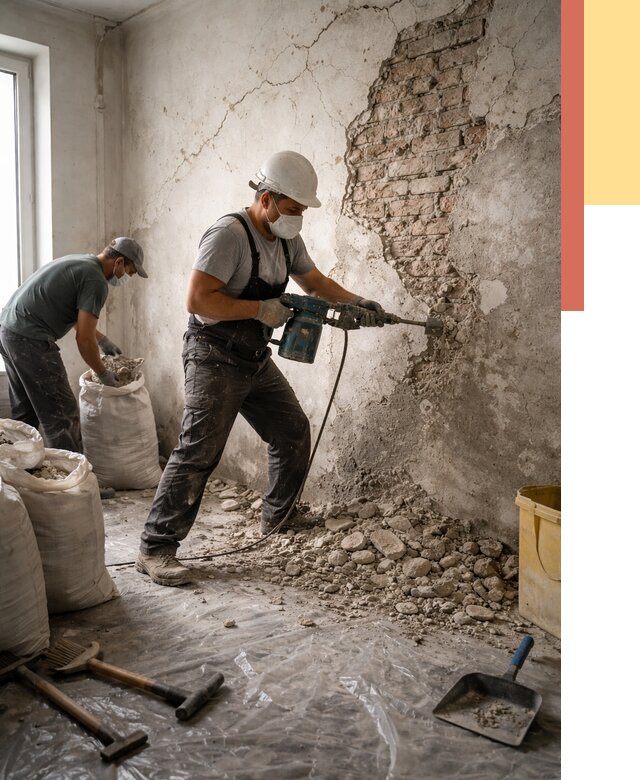 Демонтаж штукатурки со стен в Орехово-Зуево от 7502 руб/м² — быстро и недорого | ОТДЕЛОЧНИК-Рхв