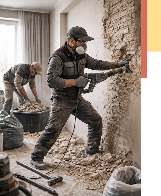 Демонтаж декоративного камня в Орехово-Зуево от 1511 руб/м² — быстро и недорого | ОТДЕЛОЧНИК-Рхв