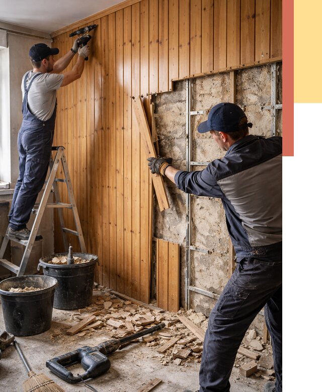 Демонтаж вагонки со стен в Орехово-Зуево от 1511 руб. — снятие, удаление, срочно | ОТДЕЛОЧНИК-Рхв