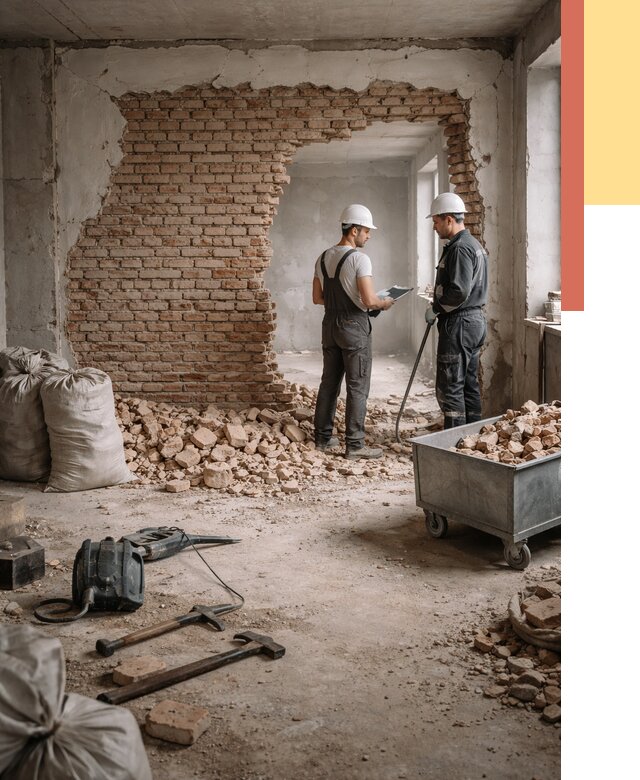 Демонтаж кирпичных стен в Орехово-Зуево от 4376 руб. — быстро, недорого, под ключ | ОТДЕЛОЧНИК-Рхв