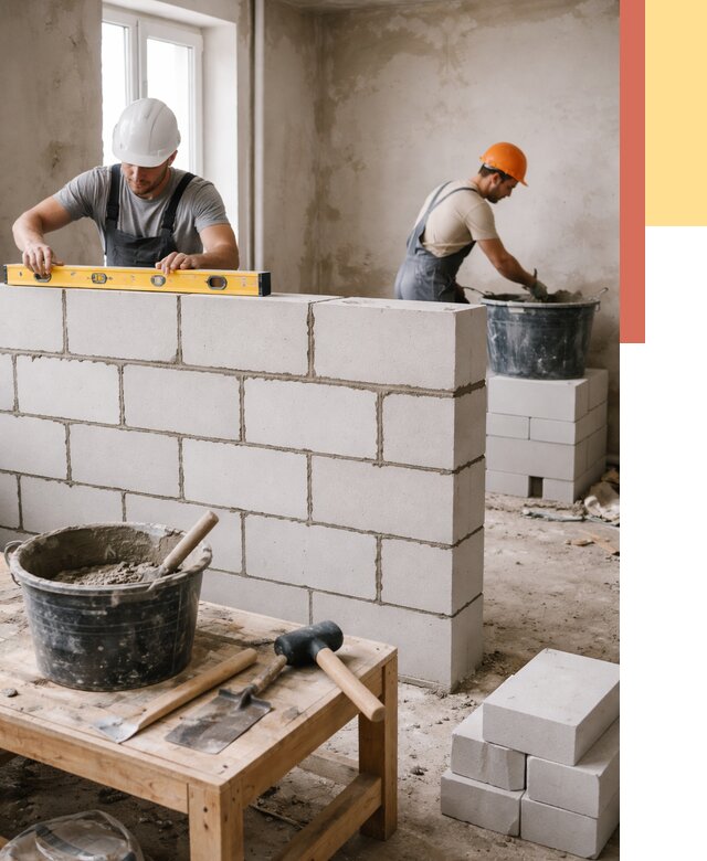 Кладка перегородок из газобетона в Орехово-Зуево от 3334 руб. под ключ | ОТДЕЛОЧНИК-Рхв