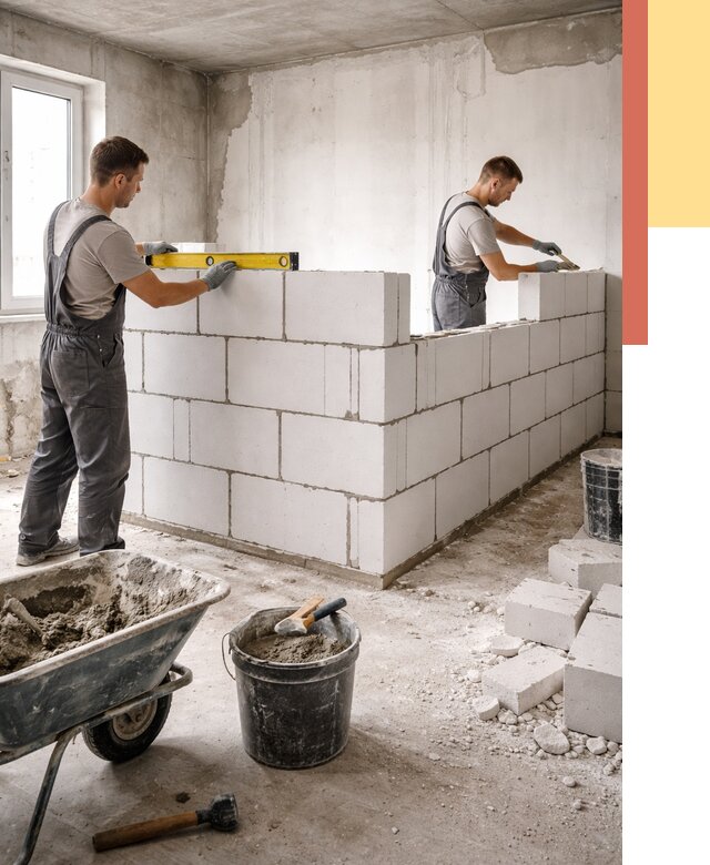 Кладка перегородок из ПГП в Орехово-Зуево от 2605 руб./м2 — монтаж и возведение под ключ | ОТДЕЛОЧНИК-Рхв