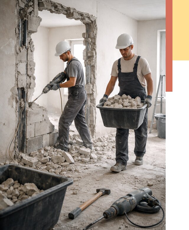 Демонтаж блоковых перегородок в Орехово-Зуево от 3908 руб. — быстро и недорого | ОТДЕЛОЧНИК-Рхв