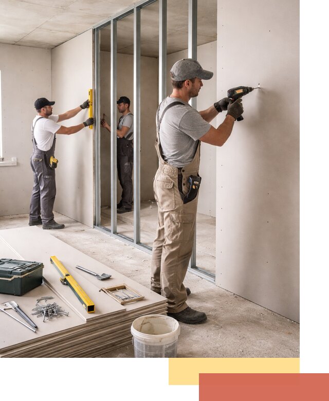 Однослойная перегородка из гипсокартона в Орехово-Зуево под ключ, монтаж и отделка