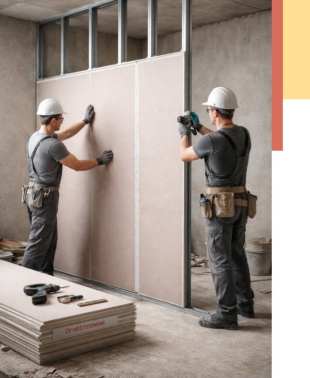 Перегородка из огнестойкого гипсокартона в Орехово-Зуево от 1928 руб. под ключ | ОТДЕЛОЧНИК-Рхв