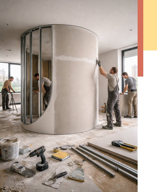 Радиусная перегородка из гипсокартона в Орехово-Зуево от 3022 руб. под ключ | ОТДЕЛОЧНИК-Рхв