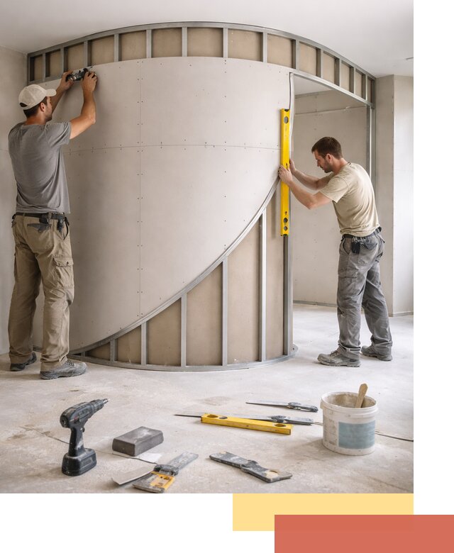 Радиусная перегородка из гипсокартона в Орехово-Зуево под ключ