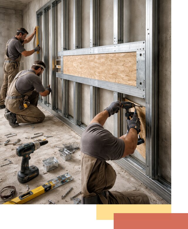 Усиленная перегородка для крепления тяжёлых конструкций в Орехово-Зуево