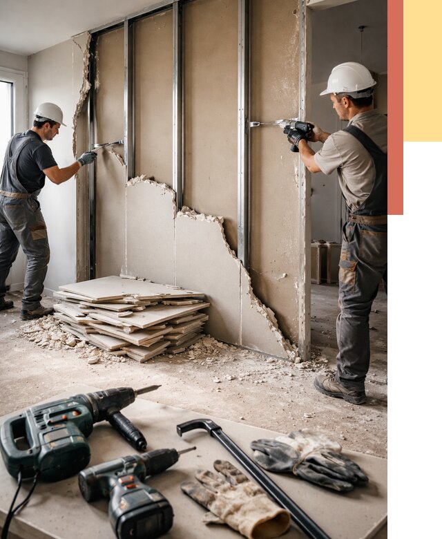 Демонтаж перегородки из гипсокартона в Орехово-Зуево от 1250 руб. быстро и недорого | ОТДЕЛОЧНИК-Рхв