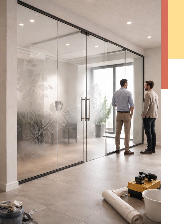 Стеклянные перегородки с рисунком в Орехово-Зуево от 13025 руб. монтаж и нанесение | ОТДЕЛОЧНИК-Рхв