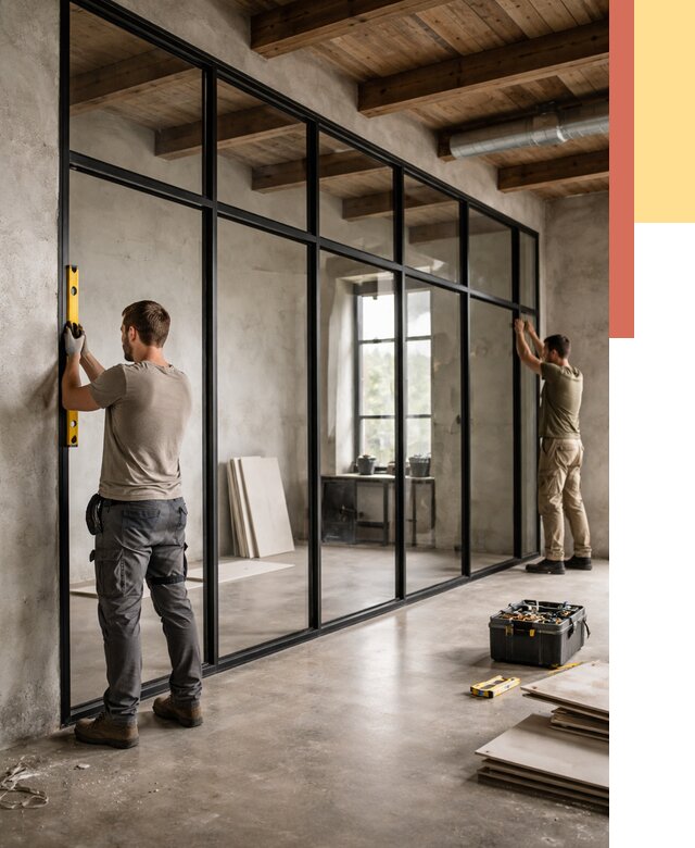 Стеклянные перегородки лофт в Орехово-Зуево от 10941 руб. под ключ | ОТДЕЛОЧНИК-Рхв