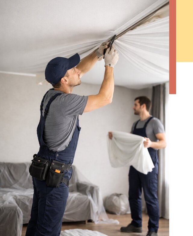 Демонтаж натяжного потолка в Орехово-Зуево от 4689 руб. — снятие и разбор под ключ | ОТДЕЛОЧНИК-Рхв