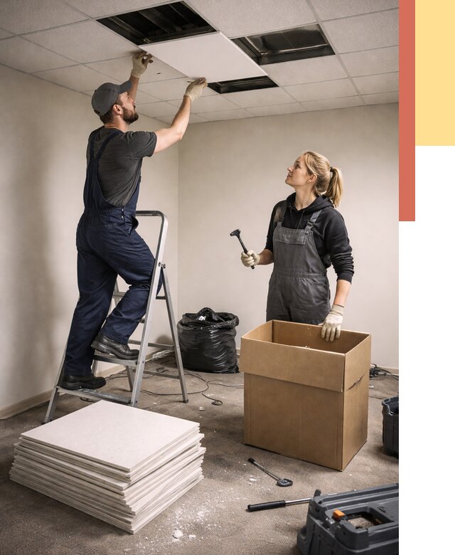 Демонтаж потолочной плитки в Орехово-Зуево от 4689 руб. быстро и недорого | ОТДЕЛОЧНИК-Рхв