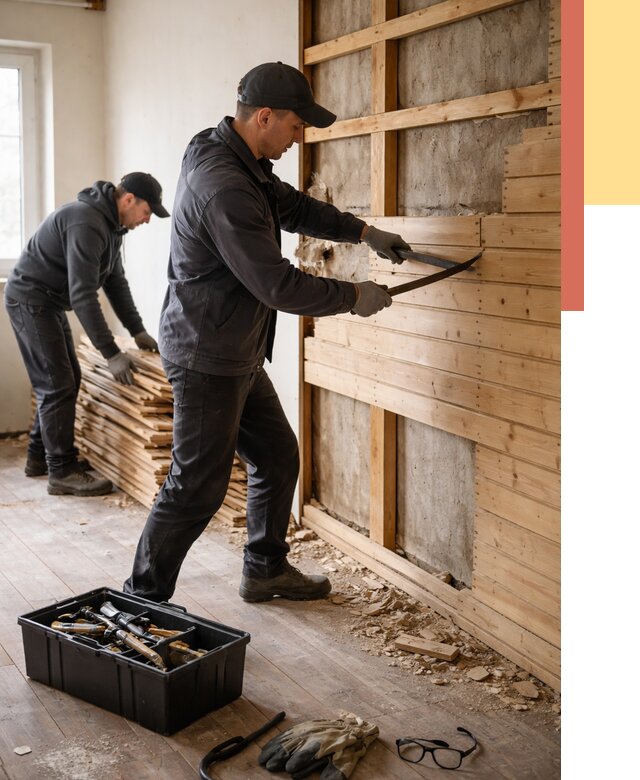 Демонтаж вагонки в Орехово-Зуево от 3960 руб/м2 — быстро и недорого | ОТДЕЛОЧНИК-Рхв