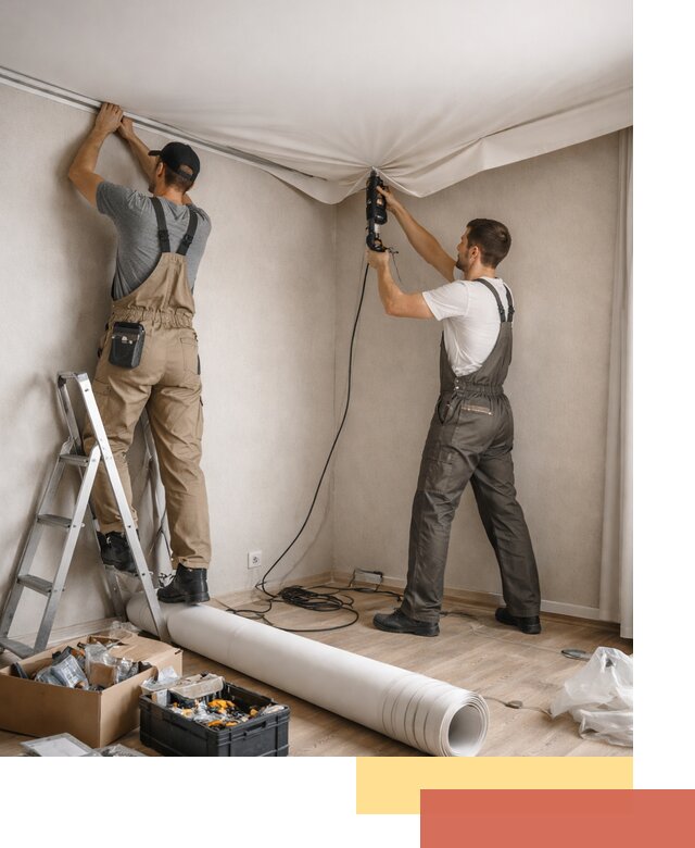 Монтаж цветного натяжного потолка в Орехово-Зуево за один день