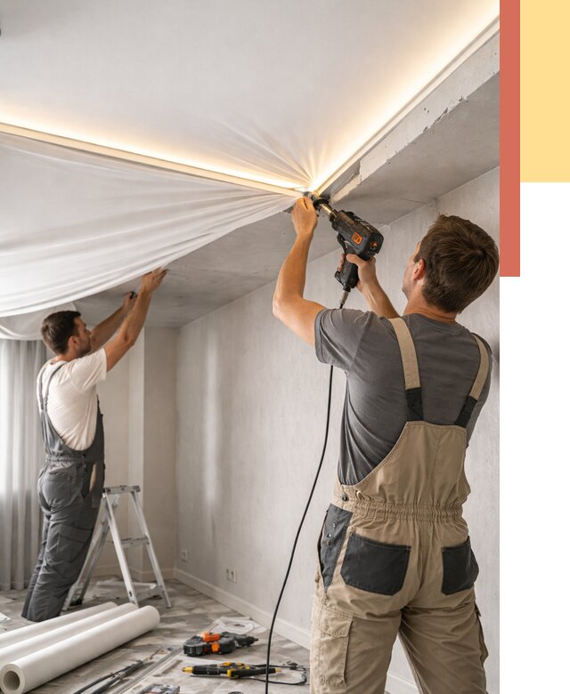 Монтаж натяжного потолка с подсветкой в Орехово-Зуево от 990 руб. | ОТДЕЛОЧНИК-Рхв