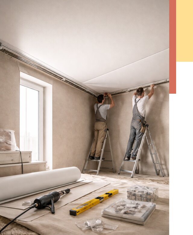 Монтаж натяжного потолка в спальне в Орехово-Зуево от 3960 руб. под ключ | ОТДЕЛОЧНИК-Рхв