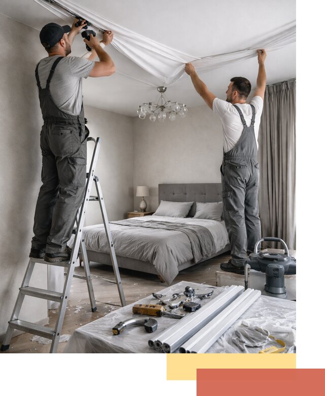 Монтаж натяжного потолка в спальне в Орехово-Зуево