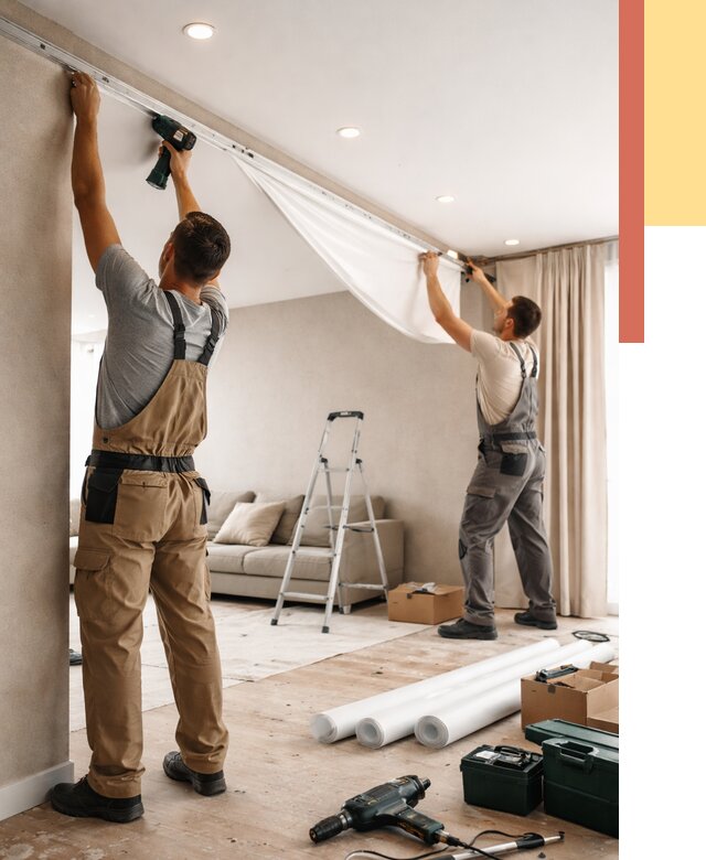 Монтаж натяжного потолка в гостиной в Орехово-Зуево от 573 руб. | ОТДЕЛОЧНИК-Рхв