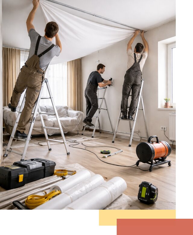 Монтаж натяжного потолка в гостиной в Орехово-Зуево