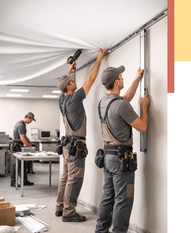 Монтаж натяжного потолка в офисе в Орехово-Зуево от 469 руб/м² — быстро и недорого | ОТДЕЛОЧНИК-Рхв