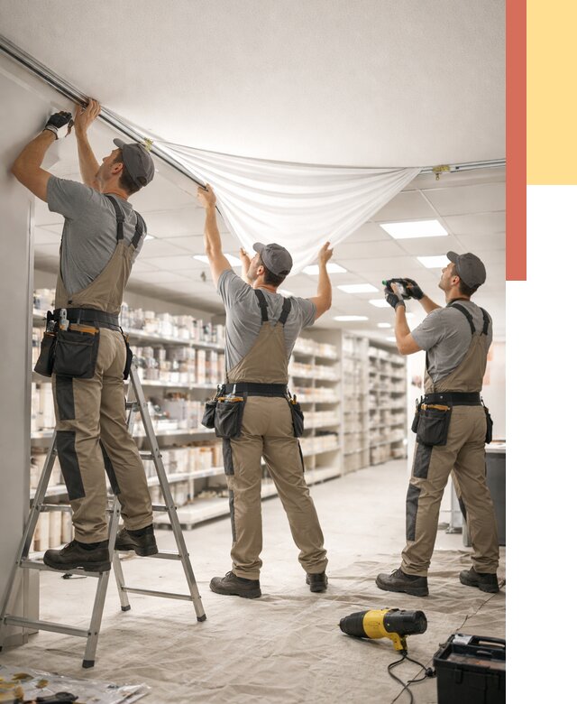 Монтаж натяжного потолка в магазине в Орехово-Зуево от 4689 руб. быстро и недорого | ОТДЕЛОЧНИК-Рхв