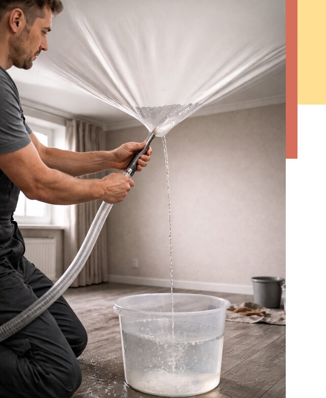 Слив воды с натяжного потолка в Орехово-Зуево от 2605 руб. быстро и недорого | ОТДЕЛОЧНИК-Рхв