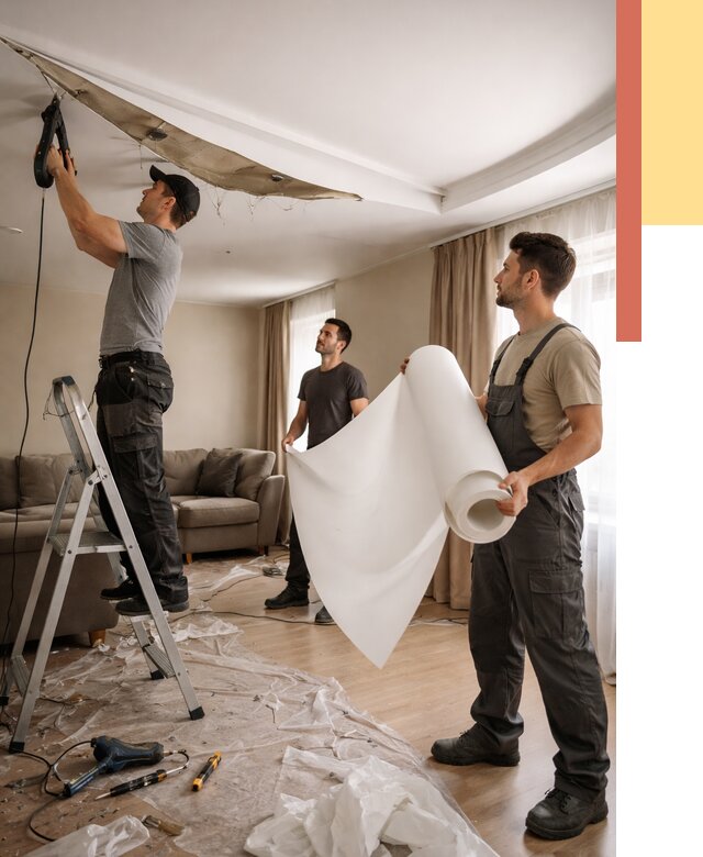 Замена полотна натяжного потолка в Орехово-Зуево от 9899 руб. быстро и недорого | ОТДЕЛОЧНИК-Рхв