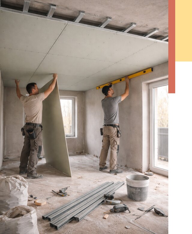 Одноуровневый потолок из гипсокартона в Орехово-Зуево от 782 руб. — монтаж под ключ | ОТДЕЛОЧНИК-Рхв