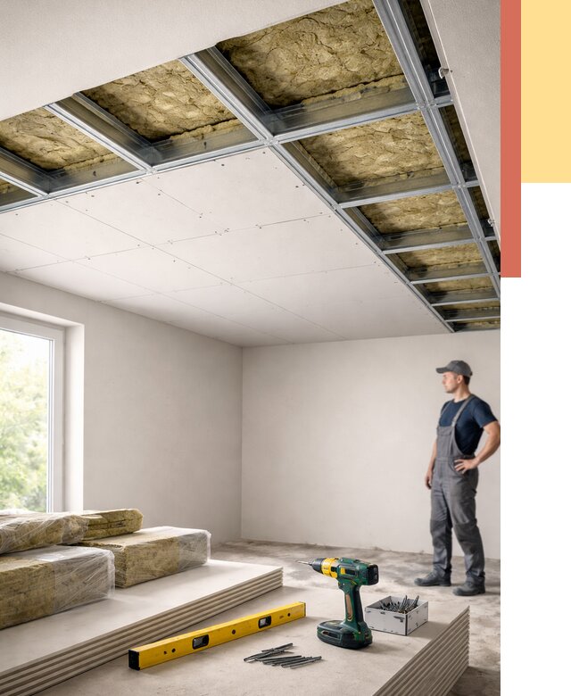 Звукоизоляция потолка ГКЛ в Орехово-Зуево от 990 руб. — монтаж под ключ | ОТДЕЛОЧНИК-Рхв