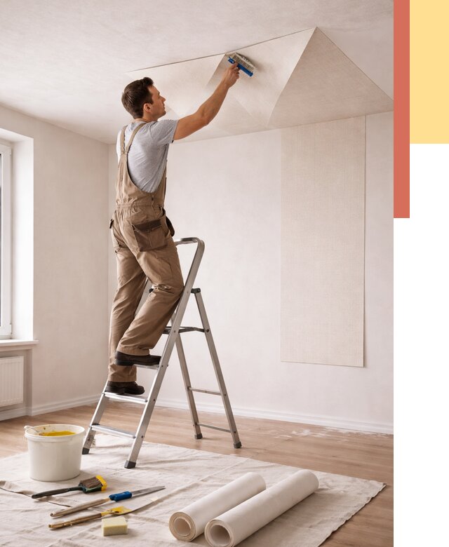 Поклейка обоев на потолок в Орехово-Зуево от 4689 руб. быстро и недорого | ОТДЕЛОЧНИК-Рхв